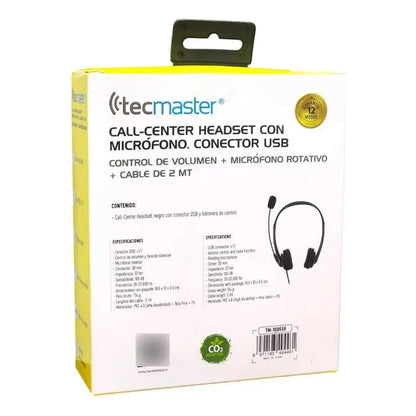 Auriculares Call-center Micrófono Usb Tm100559 Tecmaster Negro