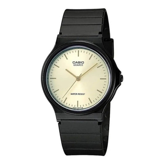 Reloj Pulsera Casio Mq-24-9e Con Correa De Resina Color Negro - Fondo Dorado