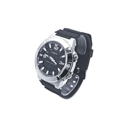 Reloj Casio Hombre Amw-870-1av Con Correa Negra Y Bisel Plateado Negro