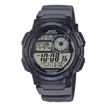 Reloj Casio Digital Para Hombre, Con Correa Gris De Resina Y Resistencia Al Agua De 100 M Negro