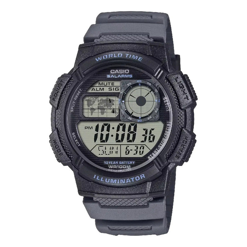 Reloj Casio Digital Para Hombre, Con Correa Gris De Resina Y Resistencia Al Agua De 100 M Negro
