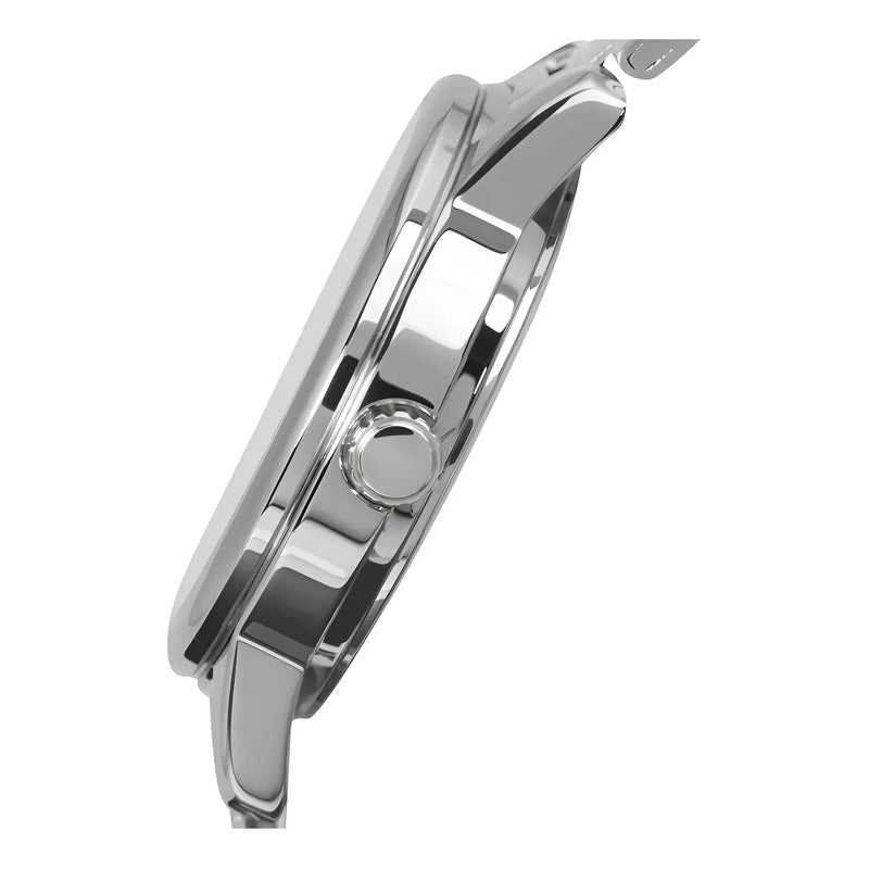 Reloj Pulsera Casio Mtp-v002d-1bu Con Correa De Acero Inoxidable Color Plateado - Fondo Negro