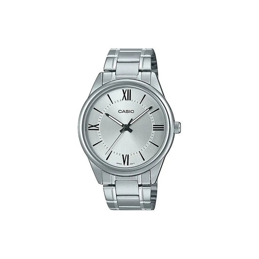 Reloj Casio Mtpv005 Hombre Acero Azul Blanco Full Color De La Correa Plateado Color Del Bisel Plateado Color Del Fondo Mtp-v005d-7b5