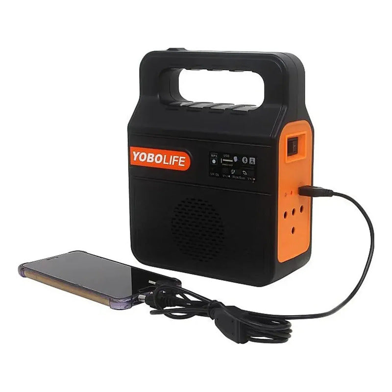 Kit Emergencia Solar Con Radio-parlante+ Linterna+ Foco Negro