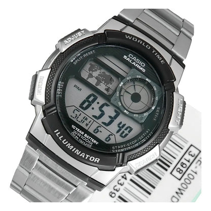 Reloj Pulsera Digital Casio Ae-1000wd-1avdf Con Correa De Acero Inoxidable Color Plateado - Fondo Negro