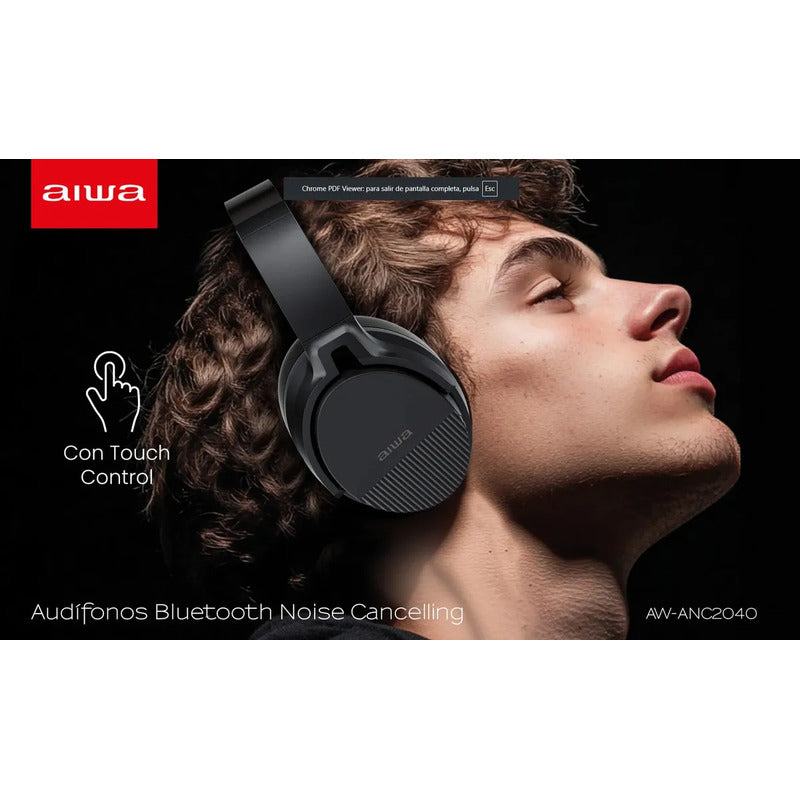 Audífonos Bluetooth Aiwa Táctil Noise Cancelling Aw-anc2040 Color Negro