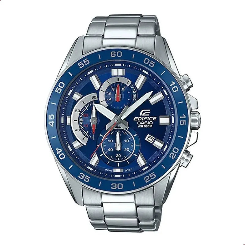 Reloj Casio Edifice Efv 550d 2a De Lujo Para Caballero Plateado Azul