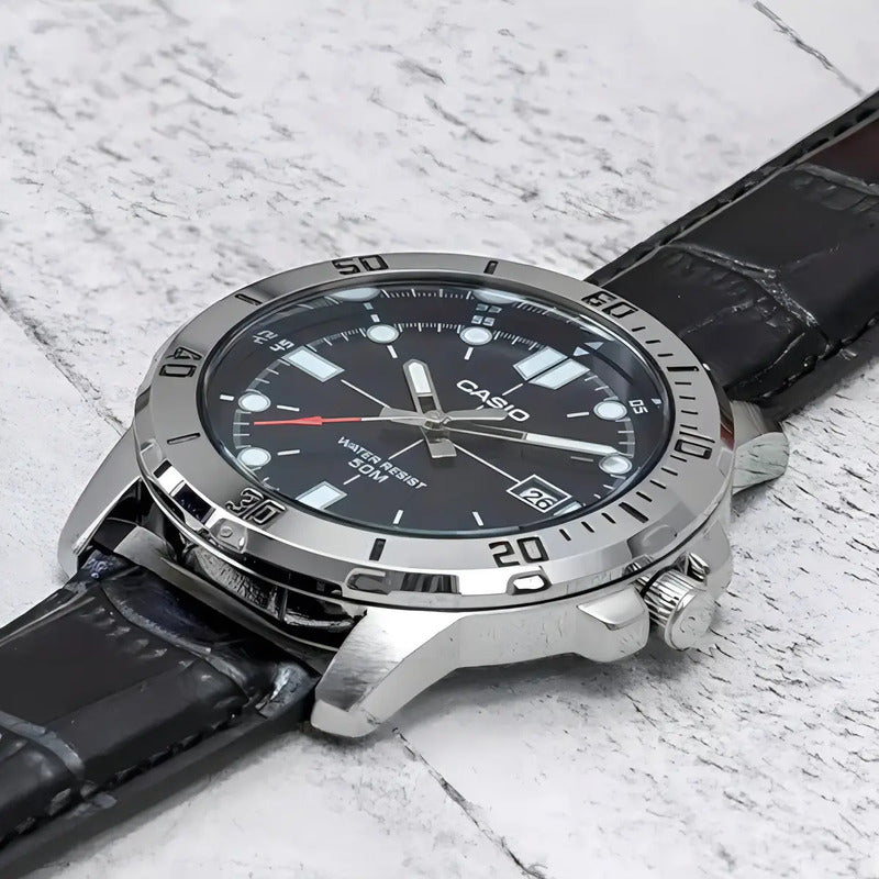 Reloj Casio Mtp-vd01l-1e Analógico Con Correa De Resina Color Negro - Bisel Plateado