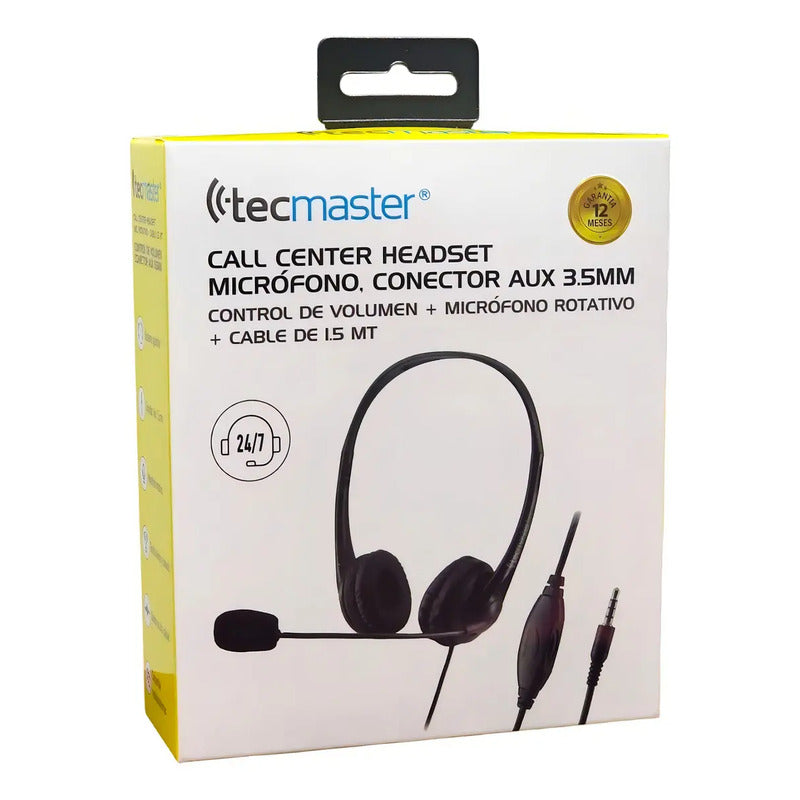Auriculares Call-center Micrófono 3.5mm Tm100561 Tecmaster Negro