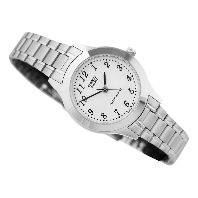 Reloj Pulsera Casio Ltp-1128a-7b Con Correa De Acero Color Plateado - Fondo Blanco
