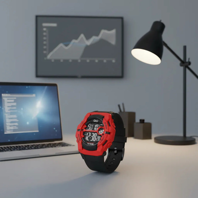 Reloj Q&q Hombre Deportivo Digital G34a-002vy Rojo Negro