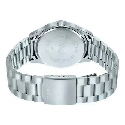 Reloj Pulsera Casio Mtp-vd02d-1eudf Con Correa De Acero Inoxidable Color Plata - Fondo Negro