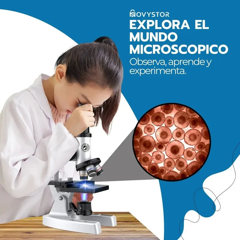 Microscopio Profesional 16000x Con Accesorios Y Muestras Color Blanco