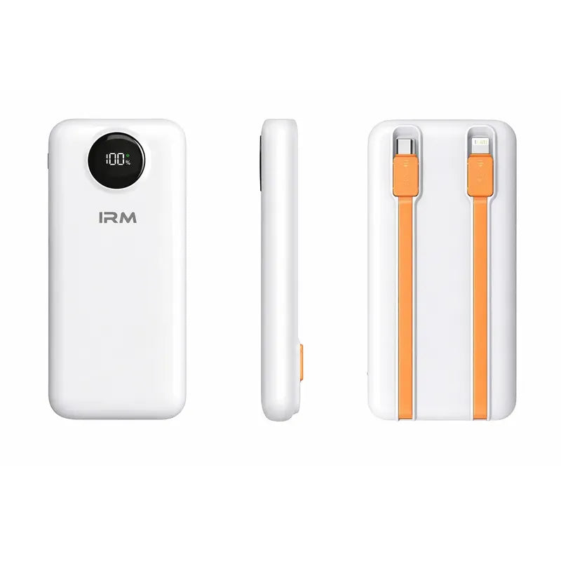 Power Bank Irm Ir49 De 10000 Mah Con Carga Rápida Y Cables Integrados Para iPhone Y Android Blanco