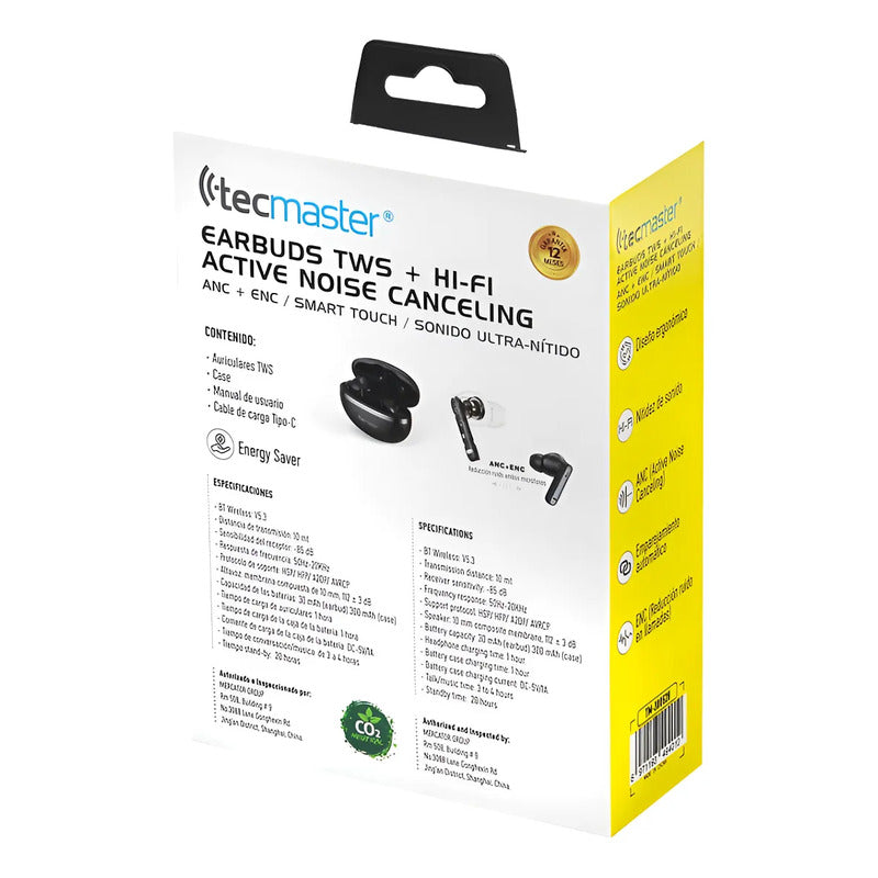 Auriculares+tws  Hi-fi  +cancelación Activa De Ruido Negro