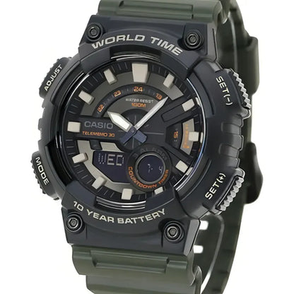 Reloj Casio Aeq-110w-3avdf Para Hombre, Color Verde Estándar, Color Verde Oscuro