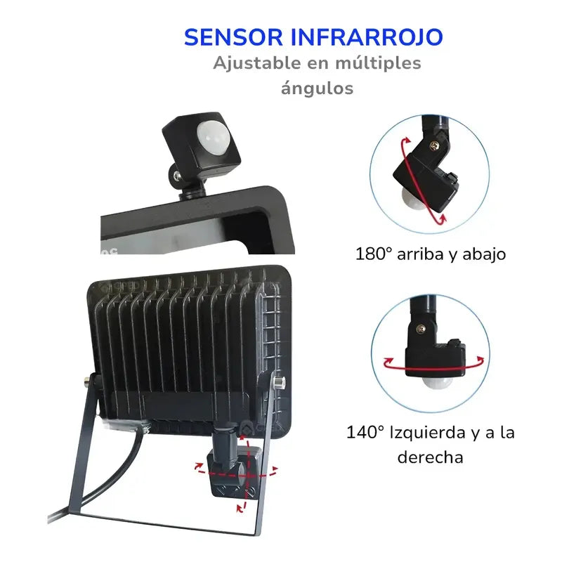 Foco Led 30w Con Sensor De Movimiento Exterior Luminaria Led Negro 6000k