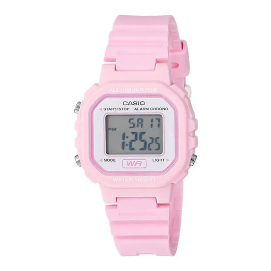 Reloj Casio Retro Vintage La-20wh-4a1 Agente Caba Color De La Malla Rosa Color Del Bisel Rosa Color Del Fondo Gris