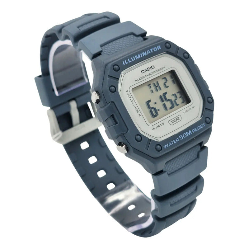 Reloj Pulsera Digital Casio W-218hc-2a Con Correa De Resina Color Celeste Gris W-218hc-2a