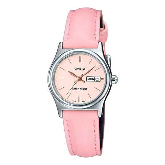 Reloj Casio Dress De Dama Ltp-v006l-4b Doble Fechador Color Rosa Y Plateado