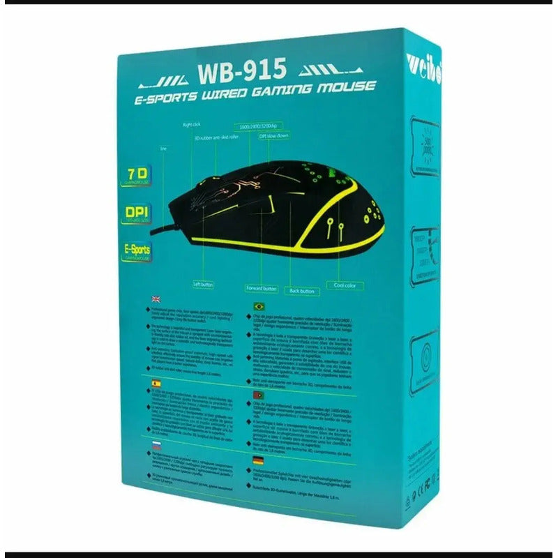 Mouse Gamer Rgb 3200 Dpi Ergonómico Alta Precisión Usb Negro