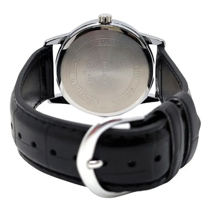 Reloj Pulsera Casio Mtp-v002l-1bu Con Correa De Cuero Color Negro - Bisel Plateado