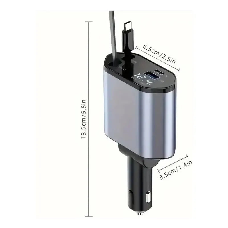 Cargador Para Automóvil Carga Rápida Cables Retráctiles Negro