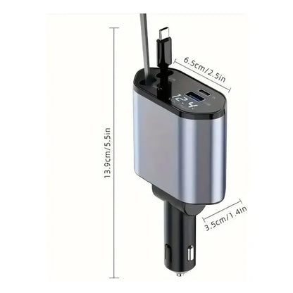 Cargador Para Automóvil Carga Rápida Cables Retráctiles Negro