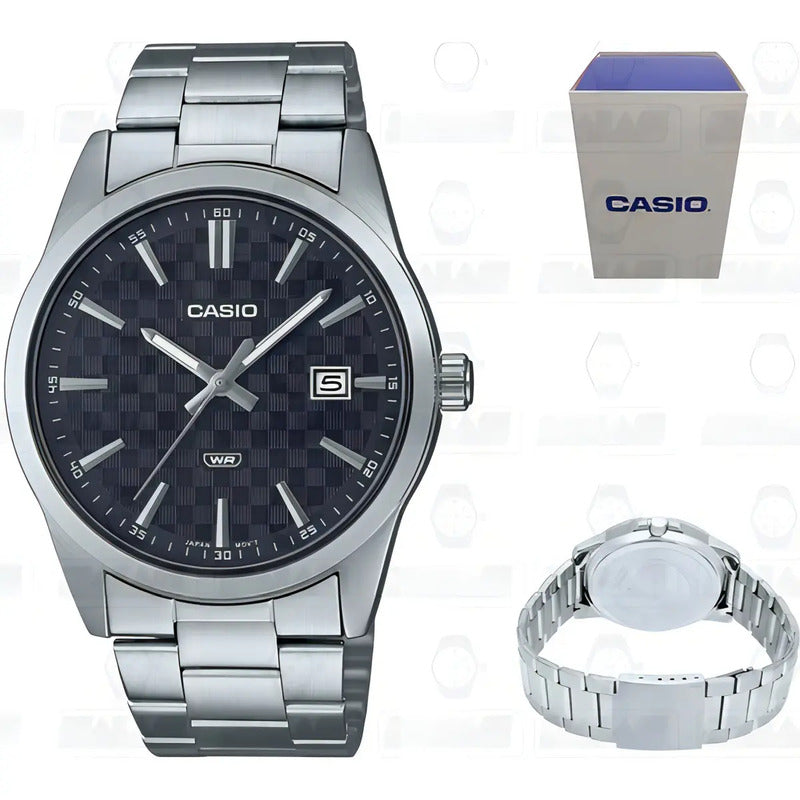 Reloj Casio Análogo Mtp-vd03d-1a Hombre Acero Color Del Fondo Negro Mtp-vd03d-1a Plateado
