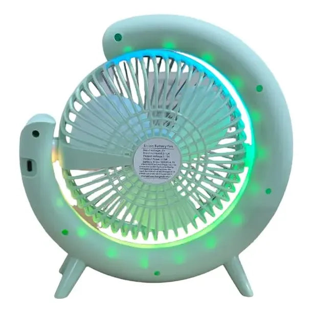 Ventilador De Mesa Recargable Usb 2 En 1 Con Lámpara Luz Led 16.5 Cm Verde Claro Blanco Plástico 3