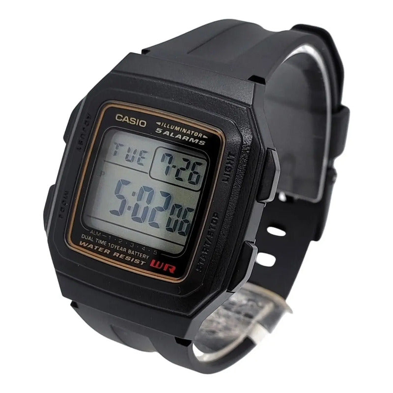 Reloj Casio F-201wa-9a Hombre Vintage Negro Dorado