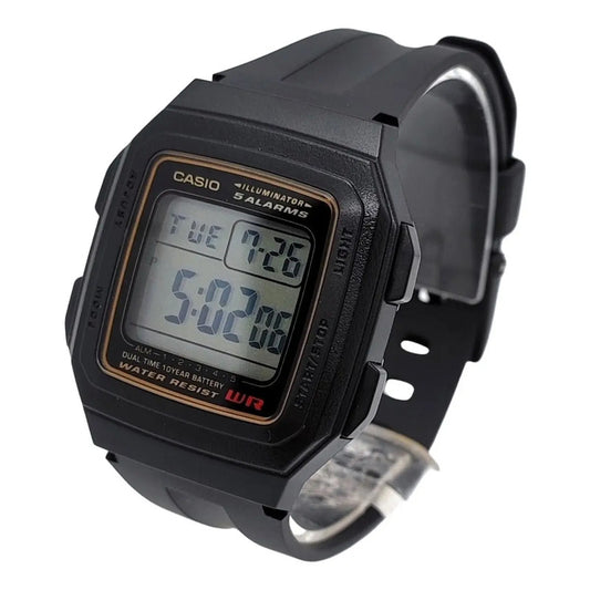 Reloj Casio F-201wa-9a Hombre Vintage Negro Dorado
