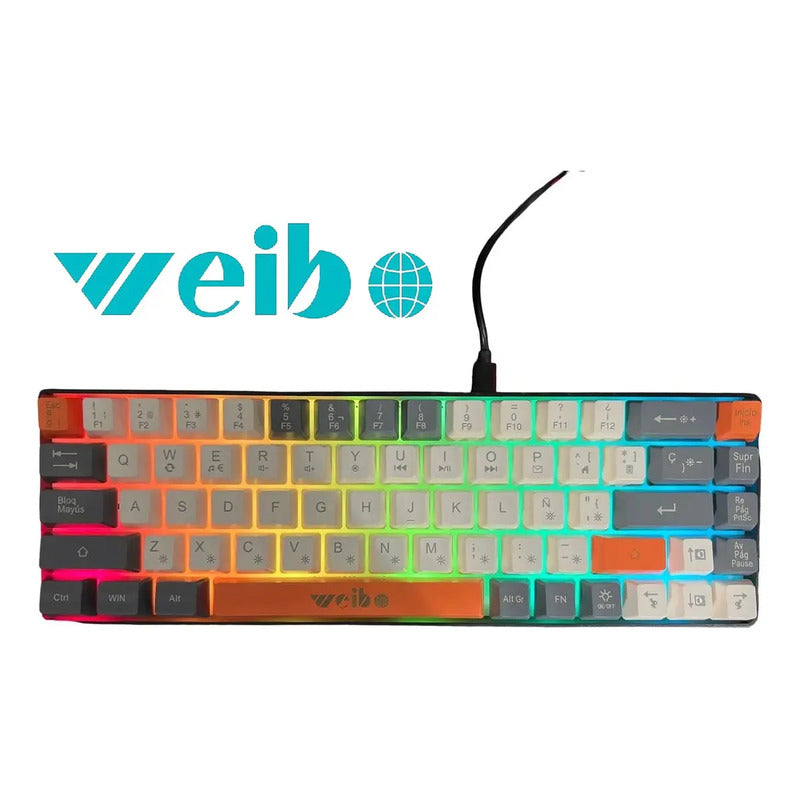 Teclado Gamer Weibo Wb333 Mini Rgb Iluminación Multiefecto Usb-c Compacto Negro Español De Latinoamérica