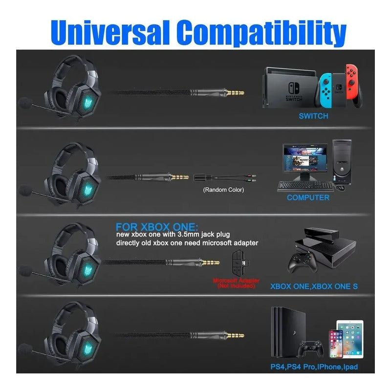 Audifonos Gamer Profesional  K8 Led Para Pc Con Microfono Negro
