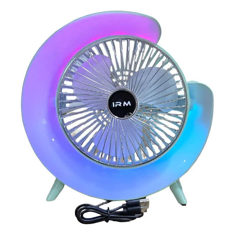 Ventilador De Mesa Recargable Usb 2 En 1 Con Lámpara Luz Led 16.5 Cm Verde Claro Blanco Plástico 3
