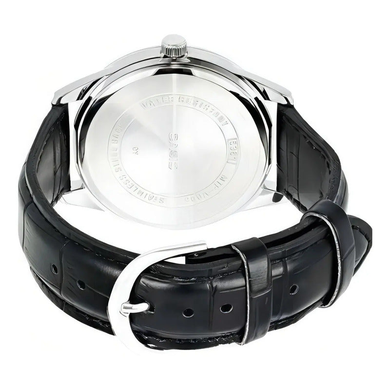 Reloj Casio Mtp-v005l-1b5 Para Hombre Con Correa De Cuero Plateado Black
