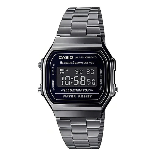 Reloj Pulsera Digital Casio A-168wgg-1b Con Correa De Acero Inoxidable Color Plateado - Fondo Negro