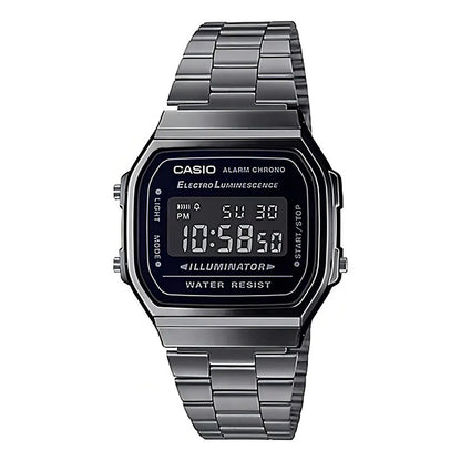 Reloj Pulsera Digital Casio A-168wgg-1b Con Correa De Acero Inoxidable Color Plateado - Fondo Negro