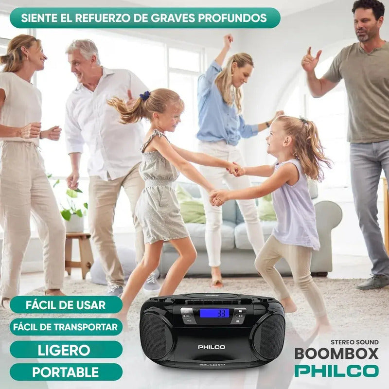 Boombox Cd Bluetooth Y Casete 12w Color Negro