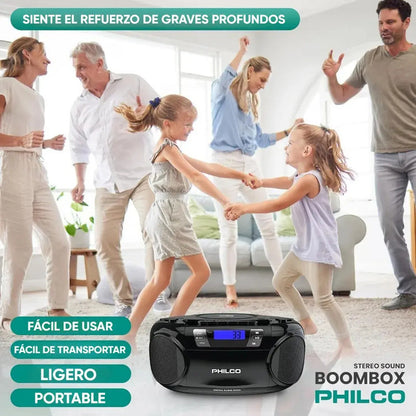 Boombox Cd Bluetooth Y Casete 12w Color Negro