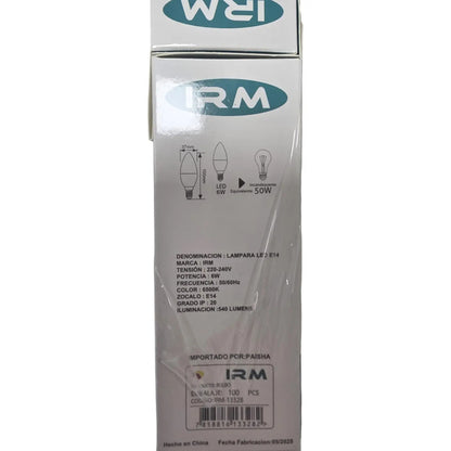 Pack 10 Ampolletas Led 6w E14 Tipo Vela Luz Fría Blanco Frío