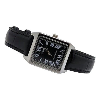 Reloj Casio Dama Correa Piel Genuina Ltp-v007l-1bu Negro Plateado
