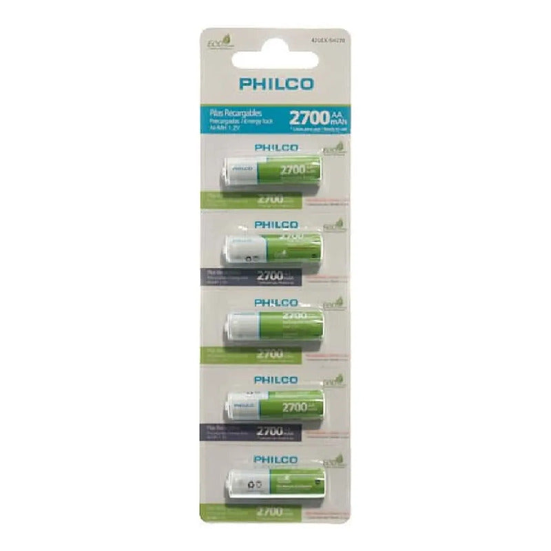 Pilas Recargables Philco Aa 2700 Mah Pack 5 Baterias, 1,2v
