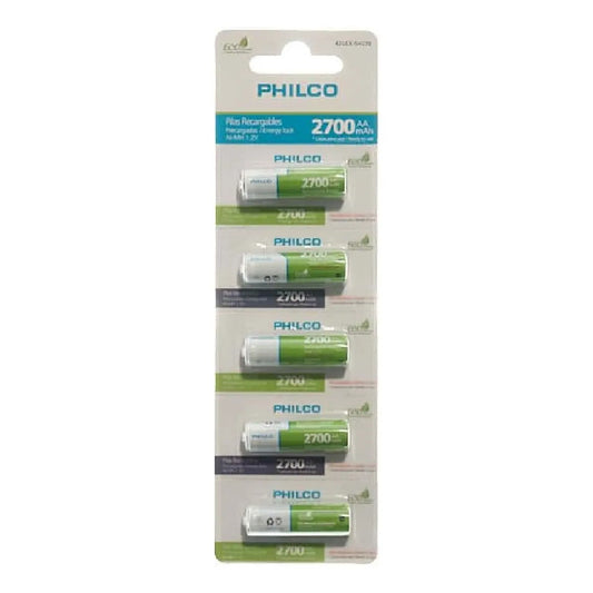 Pilas Recargables Philco Aa 2700 Mah Pack 5 Baterias, 1,2v