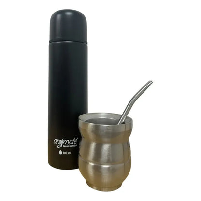 Set De Mate Anymate Termo Bala 500ml + Mate 140ml Negro