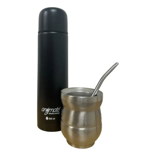 Set De Mate Anymate Termo Bala 500ml + Mate 140ml Negro