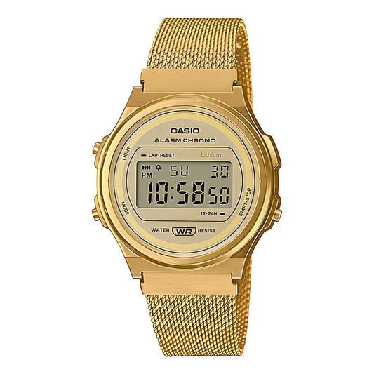 Reloj Casio Vintage A171wemg-9adf Con Cinta De Correr, Unisex, Dorado