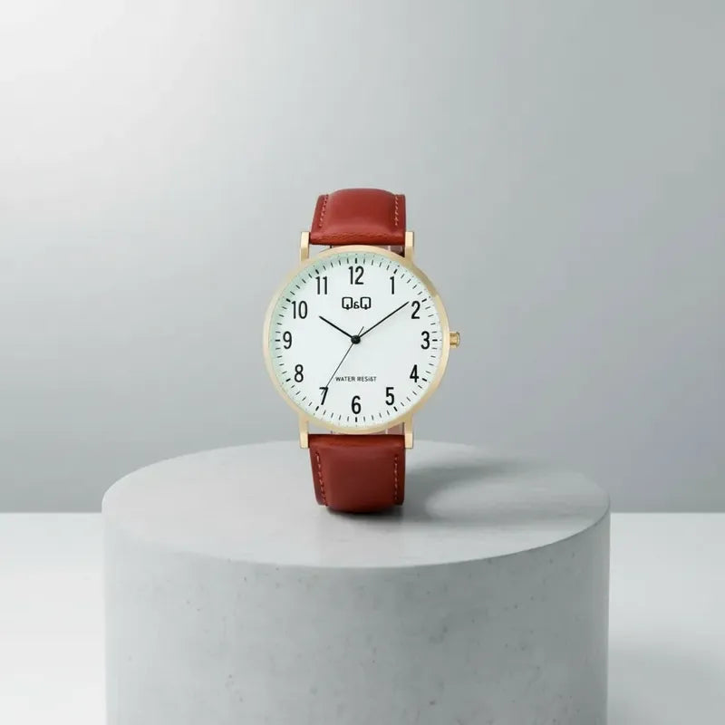 Reloj Q&q Hombre Numeros Grandes C43a-003py Marrón Dorado Blanco