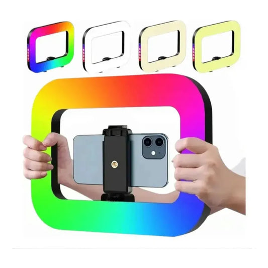 Aro De Luz Rectangular Rgb Portátil Recargable Negro Dimiable