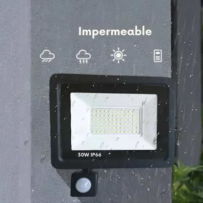 Foco Led 30w Con Sensor De Movimiento Exterior Luminaria Led Negro 6000k